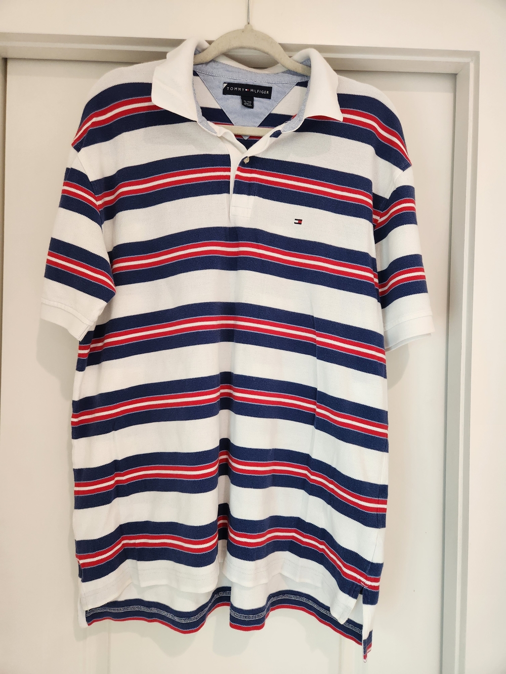 Tommy Hilfiger Classic Men’s White Navy Red Striped Polo Shirt Size XL